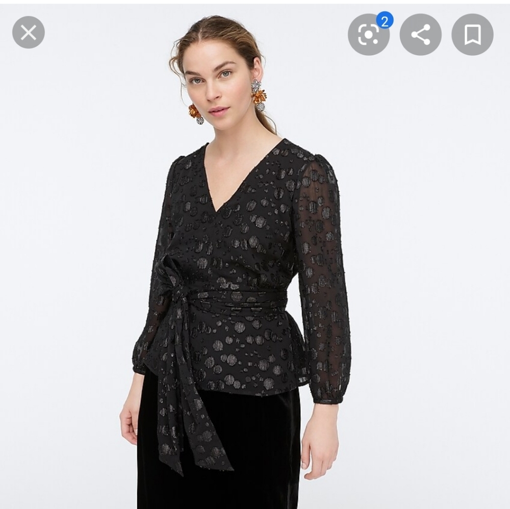 NEW- J Crew Chiffon top with black Metallic dots